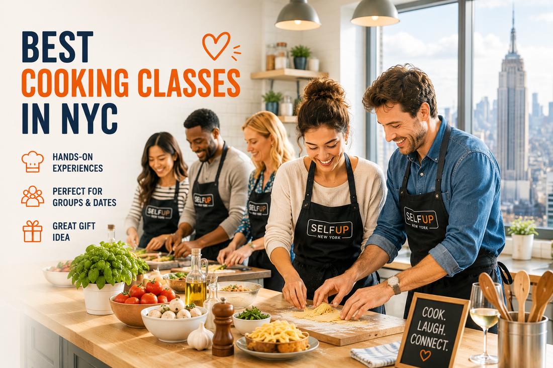Hands-on cooking class in NYC with guests making fresh pasta at Selfup